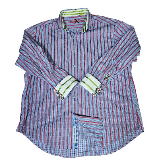 Robert Graham X Collection Checked Striped Button Up Shirt 2XL Flip Cuff Preppy - Picture 1 of 11